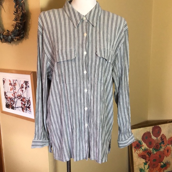 Vtg 90s APPARENZA Size 22W Tunic Length Stripe Gray/White Blouse Textured NEW - Picture 2 of 16